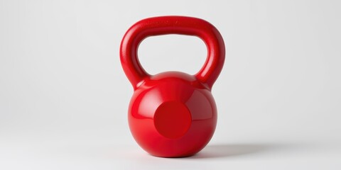 Red kettlebell on a white background for fitness training and workouts.