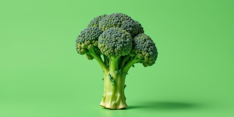Fresh broccoli on a vibrant green background.
