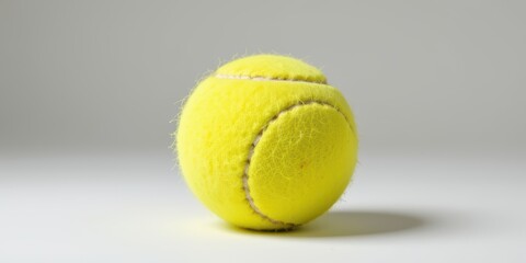 Yellow tennis ball on a plain background, showcasing its texture and design.