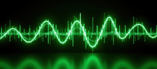 Digital sound wave visualization with vibrant green tones and flowing patterns.