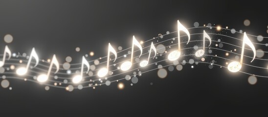 Glowing musical notes floating on a dark background.