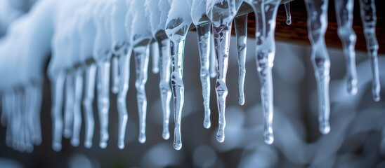 Icicles hanging from a surface, glistening in the light.