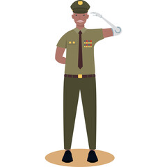 Male Soldier With Prosthetic Arm Saluting in Uniform With Campaign Medals and Cap On Transparent Background Studio Lighting