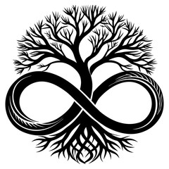 Obraz premium Stylized tree of life with infinity symbol roots and branches.