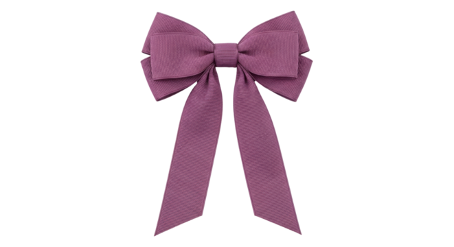 Isolated violet purple ribbon bow for gift decoration on present. Holiday and occasion concept