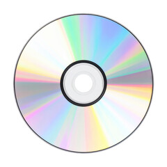 Blank CD or DVD disc with rainbow holographic reflection, digital media mockup. Isolated on transparent background