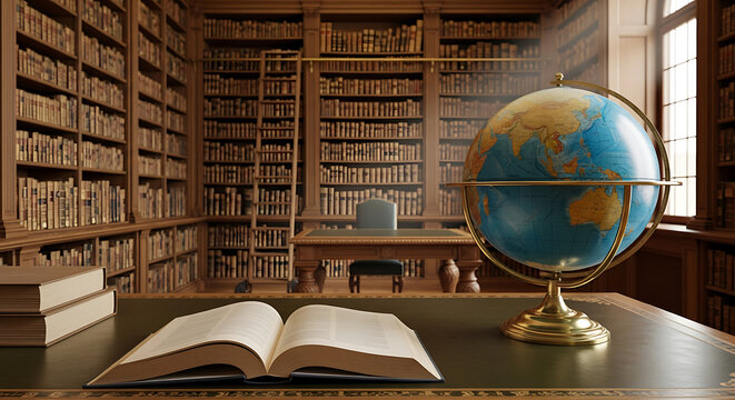 globe and books