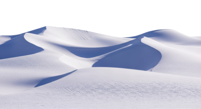 Isolated White Sand Dunes in Desert Landscape, Sunny Day and Blue Shadow, Desert Scenery