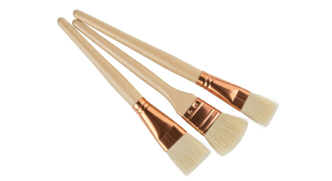 Isolated set of artist paint brushes with wooden handles for acrylic or watercolor painting