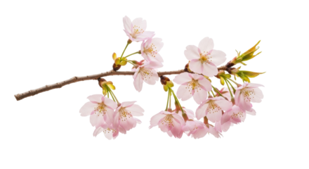 Isolated flowering branch of cherry blossoms with delicate pink petals, spring motif