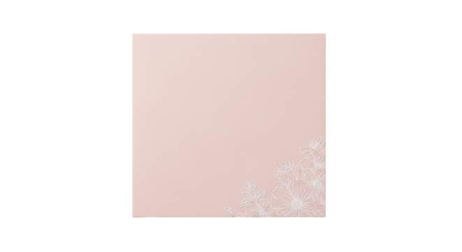 Isolated square blush cardstock with flower flourish for invitation or announcement