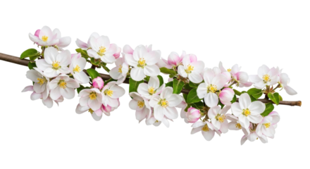 Isolated blooming twig of a tree in spring with pink and white blossoms in full bloom