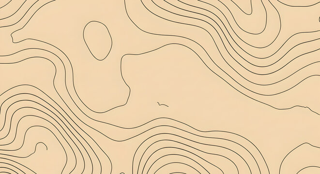 Abstract topographic map contour lines creating a seamless pattern of undulating terrain and elevation changes in a minimalist beige and brown color palette