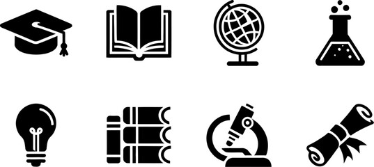 Education learning  set vector illustration for school college and university study tools design vector silhouette  set, silhouette illustration.