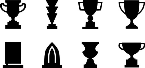 Vector illustration of various trophy and award designs for achievements and competitions success design vector silhouette  set, silhouette illustration.