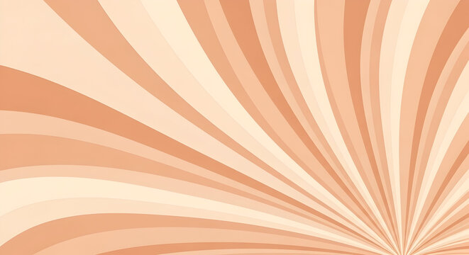 A vibrant abstract background featuring a dynamic radial burst of warm soft peach and cream colored curved stripes radiating outwards from a central point creating a sense of energy and movement