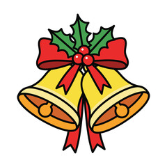Illustration of christmas bells with holly and red bow