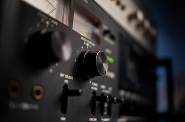 Vintage audio cassette deck. Hifi tape recorder. Retro analog music.
