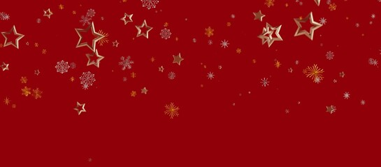 Christmas background with golden stars and snowflakes on a vibrant red backdrop. Perfect for holiday design, greetings and celebrations. Festive © vegefox.com