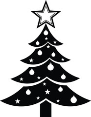 Christmas tree silhouette decorated with ornaments and star