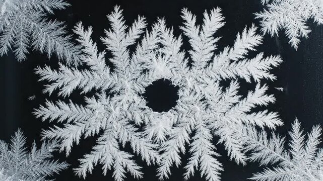 Snowflake Corner Border Animation on Dark Backdrop Winter Theme Background Video, White Snow Flakes Animated against Black Space for Holiday Greetings and Festive Presentations