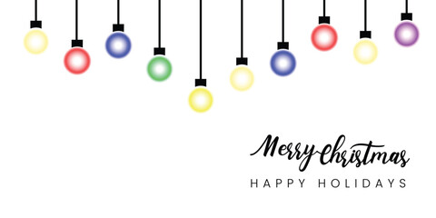 Merry Christmas Lights. Festive string of lights for holiday celebration. Vector illustration on transparent background