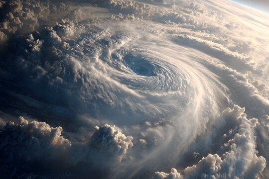 Hurricane Melissa 2025. Powerful hurricane seen from space with a clearly defined eye, swirling clouds. Super Typhoon, tropical storm, cyclone, hurricane, tornado, over ocean. Weather background