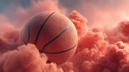 Athlete dribbles basketball through colorful smoke background in high quality realistic style