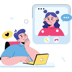 Man Video Calling A Woman On A Laptop With A Transparent Background Vector Illustration