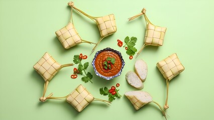 Fototapeta premium Festive Ketupat and Rendang A Delicious Eid alFitr Feast.