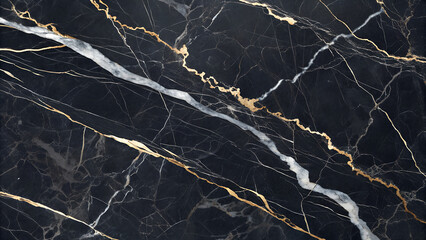 Elegant black marble texture with gold and white veins, creating a luxurious and sophisticated natural stone pattern for interior design