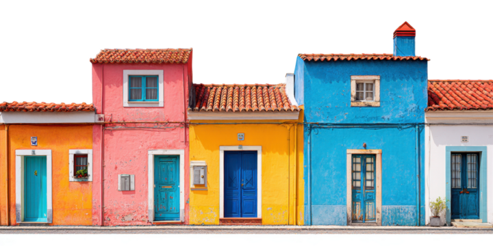 Colorful houses on transparent backdrop for architecture design