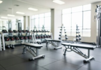 Fototapeta premium Modern gym interior with exercise equipment and natural light