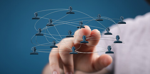 Fototapeta premium Concept of networking, teamwork and communication in a digital environment. Human figures interconnected by lines represent global connection, s