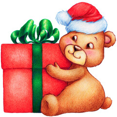 illustration of teddy with present