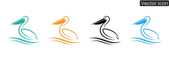 Fototapeta premium Captivating pelican icons in striking colors dance on flowing waves, ideal for brands seeking natural beauty and coastal vibes.