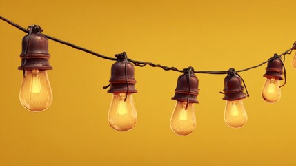 Warm string lights illuminate a textured yellow wall, creating a beautiful and inviting atmosphere perfect for outdoor gatherings and cozy evenings