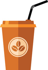 Orange to go coffee cup with black straw and coffee bean logo to go cup beverage