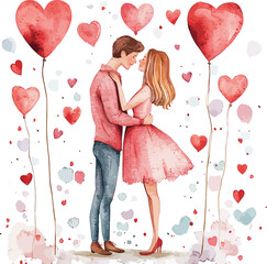 Soft watercolor romantic scene featuring a couple in love sharing an intimate and emotional moment - vector illustration