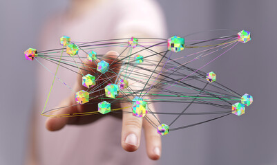 Abstract network of connections, digital transformation, futuristic concepts.  Representing connectivity and da