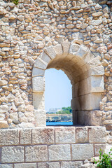 Window in the Wall of the Ancient Ruins of a Ruined Building in Old Chersonesos