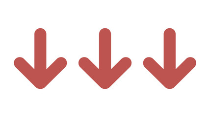 Obraz premium Three red down arrow icons simple flat vector glyphs for user interface design isolated on white background