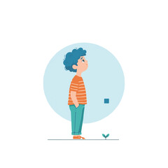 boy stand and looking up