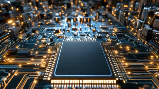 High performance microchip glowing illuminated circuit board with warm light motherboard