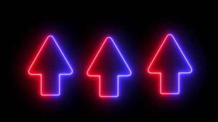 Glowing colorful neon light arrows on black background. Animation of seamless loop. up arrow two neon line ,4K Video motion graphic animation . - Powered by Adobe