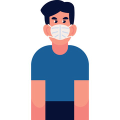 Man Wearing Face Mask Protection Against Virus In A Blue TShirt Flat Illustration Style With Simple Design And White Background