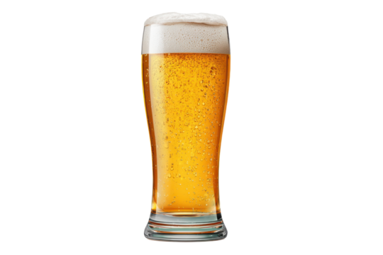 Refreshing Glass of Lager Beer with Frothy Head on Transparent Background