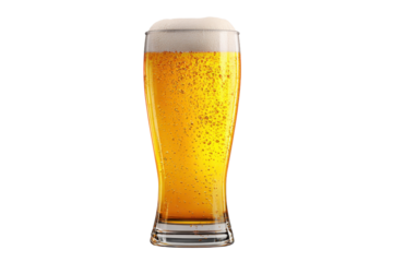Refreshing Glass of Lager Beer with Abundant Froth on Transparent Background