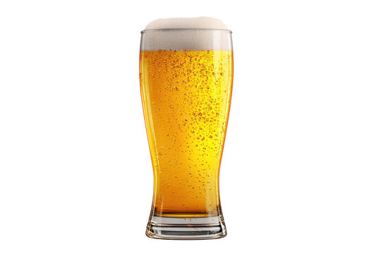 Refreshing Glass of Lager Beer with Abundant Froth on Transparent Background