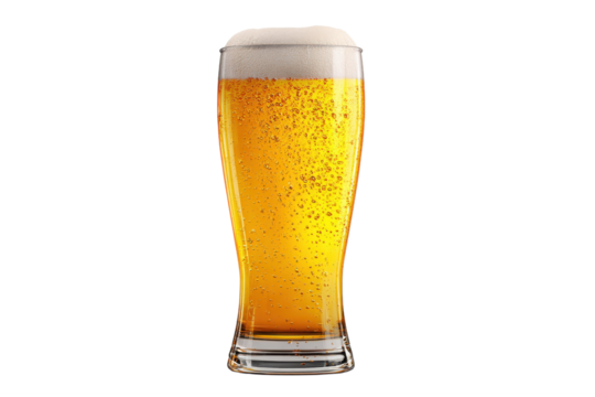 Refreshing Glass of Lager Beer with Abundant Froth on Transparent Background